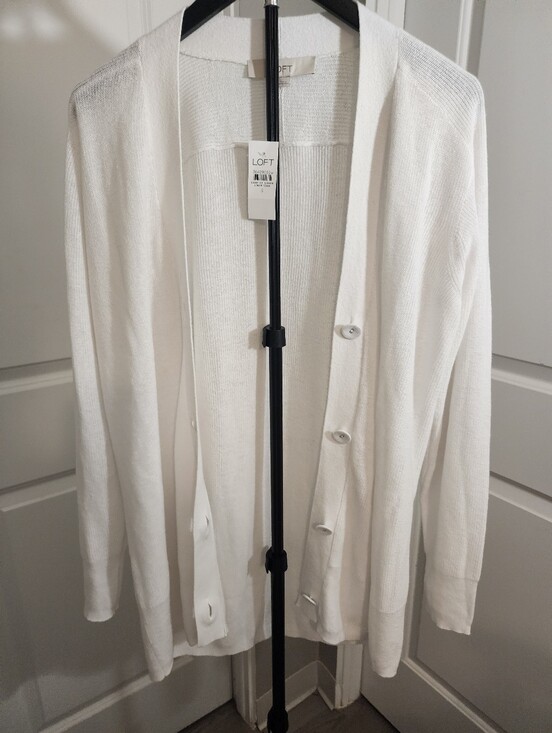 LOFT Sweaters - NWT LOFT Linen Blend Longline Cardigan White Ivory Button Front- Size Small